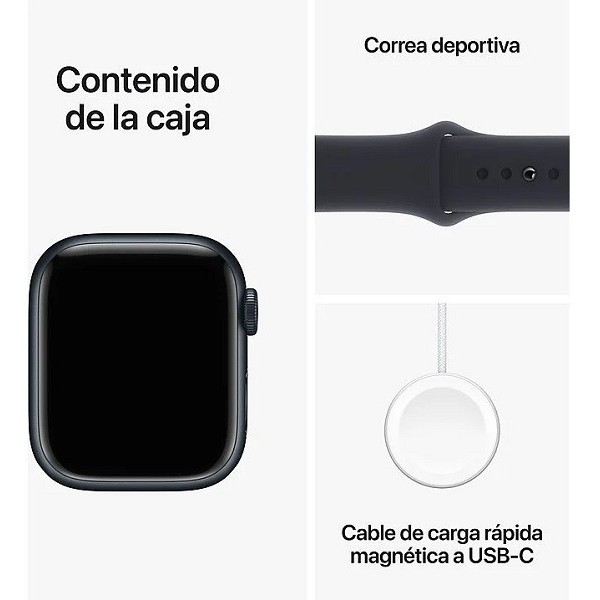 Apple Watch Serie 9 GPS 45mm aluminio sport band M/L negro